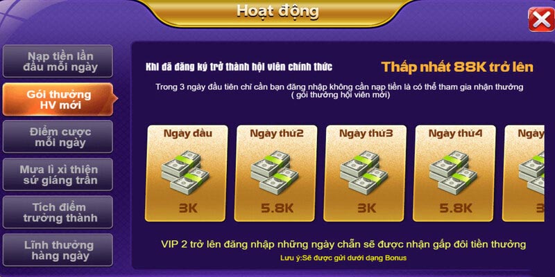 Gói thưởng HV mới